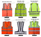 Different kinds of reflective safety clothing