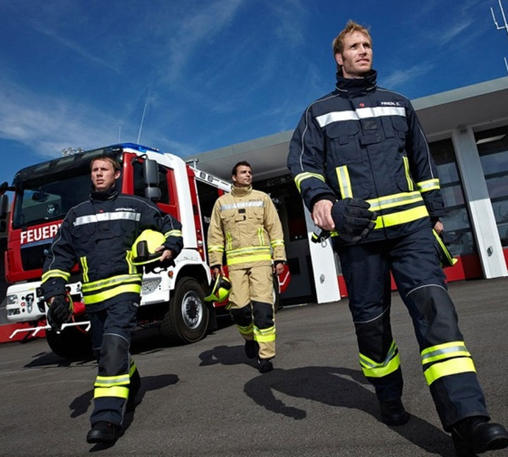 Firefighters in safety clothing always appear in time
