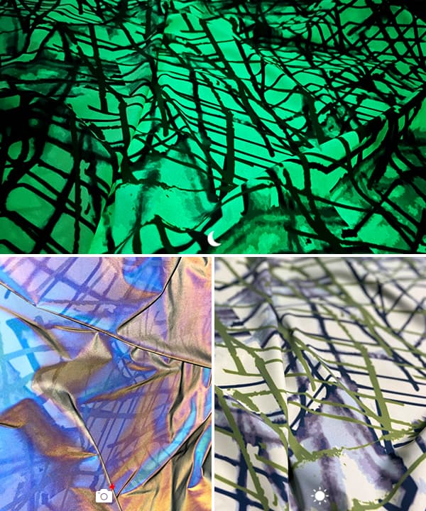 Tissu lumineux avec motif imprimé non lumineux