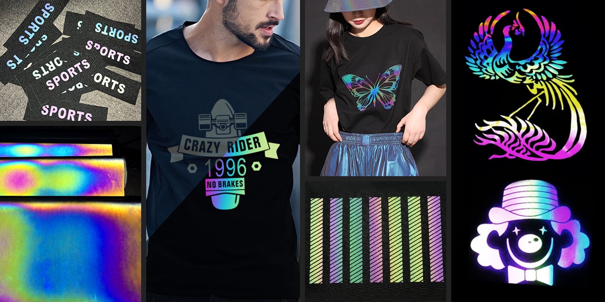 Logo en vinyle réfléchissant de transfert de chaleur arc-en-ciel