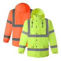 Reflective jacket with detachable cuffs.
