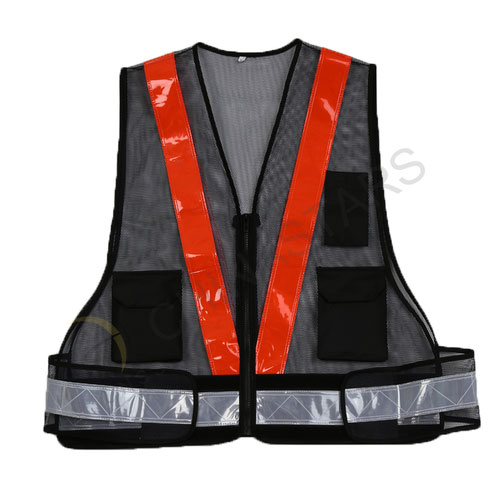 Black mesh warning reflective vest 