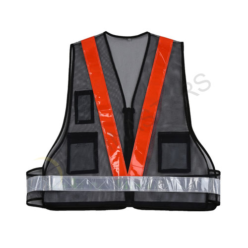 Black mesh warning reflective vest 