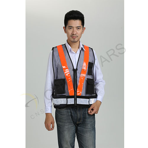 Black mesh warning reflective vest 