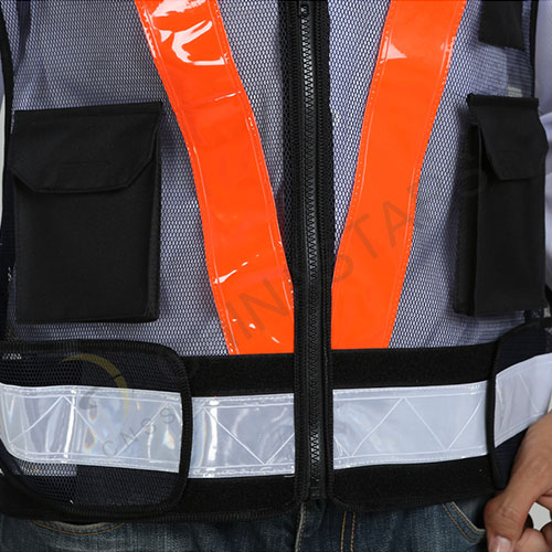 Black mesh warning reflective vest 