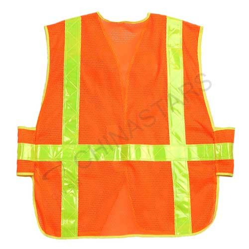 Fluorescent orange reflective vest with prismatic tape 