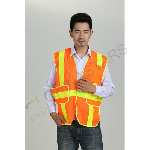 Fluorescent orange reflective vest with prismatic tape 