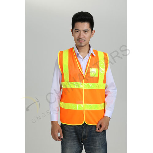 Fluorescent orange reflective vest with prismatic tape