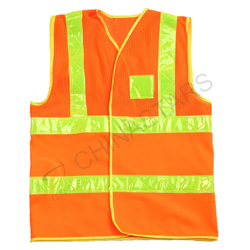 Fluorescent orange reflective vest with prismatic tape