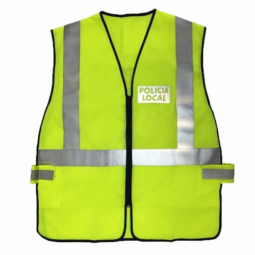 Rompi reflektif dengan logo lokal Policia