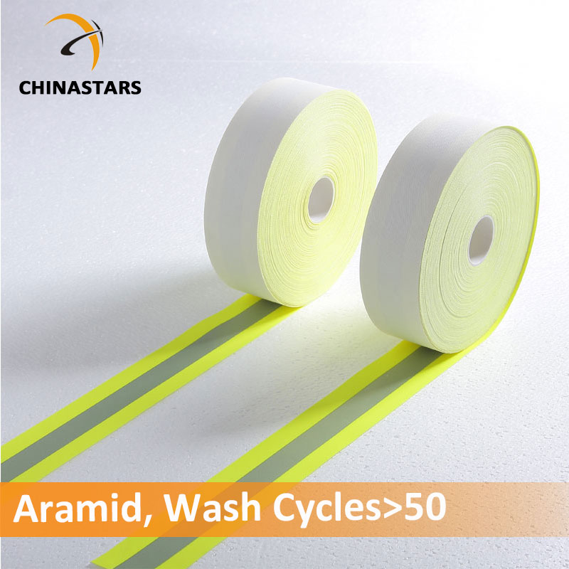 Cinta reflectante ignífuga 100% aramida amarillo-plata-amarillo