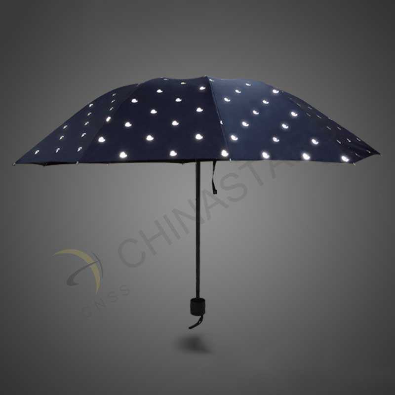 Three folding safety umbrella with reflective pattern