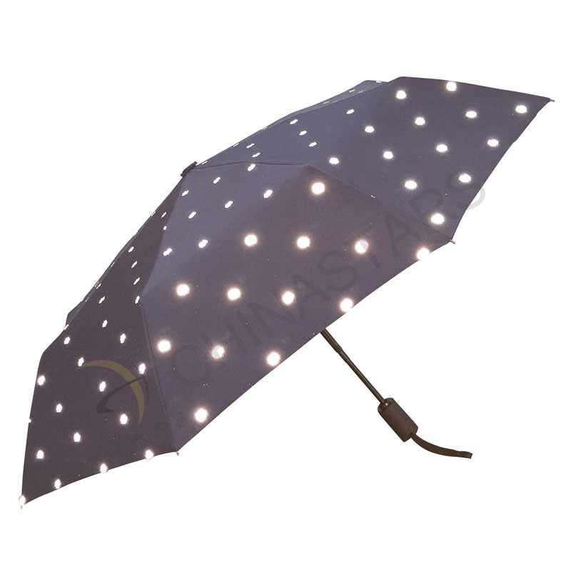Three folding safety umbrella with reflective pattern