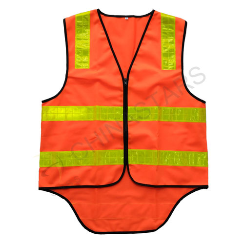 Zipper closure orange reflective vest with prismatic stripe
