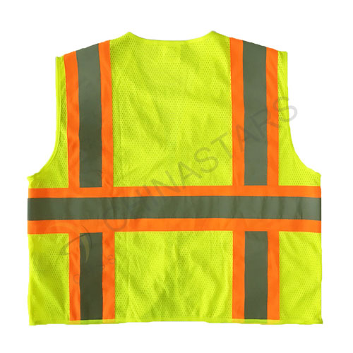 Mesh reflective vest with warning stripe zipper closure