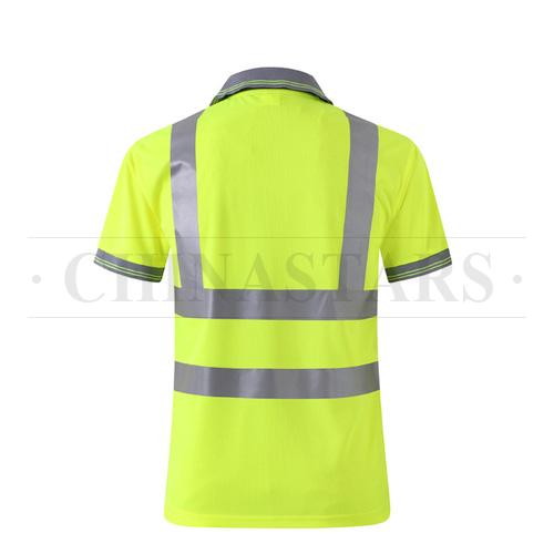 fluorescent yellow breathable reflective safety polo shirt 