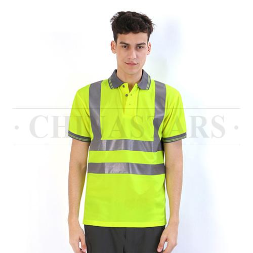 fluorescent yellow breathable reflective safety polo shirt 