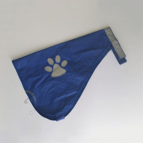 Navy blue dog safety vest with paw pattern