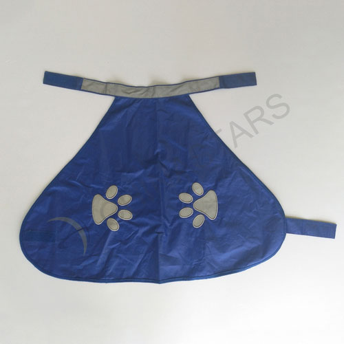 Navy blue dog safety vest with paw pattern