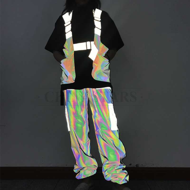 Iridescent rainbow reflective fabric for fashion design