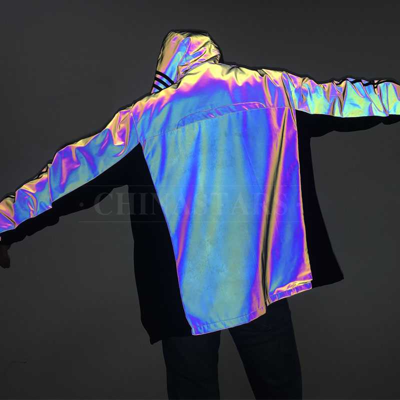 Iridescent rainbow reflective fabric for fashion design