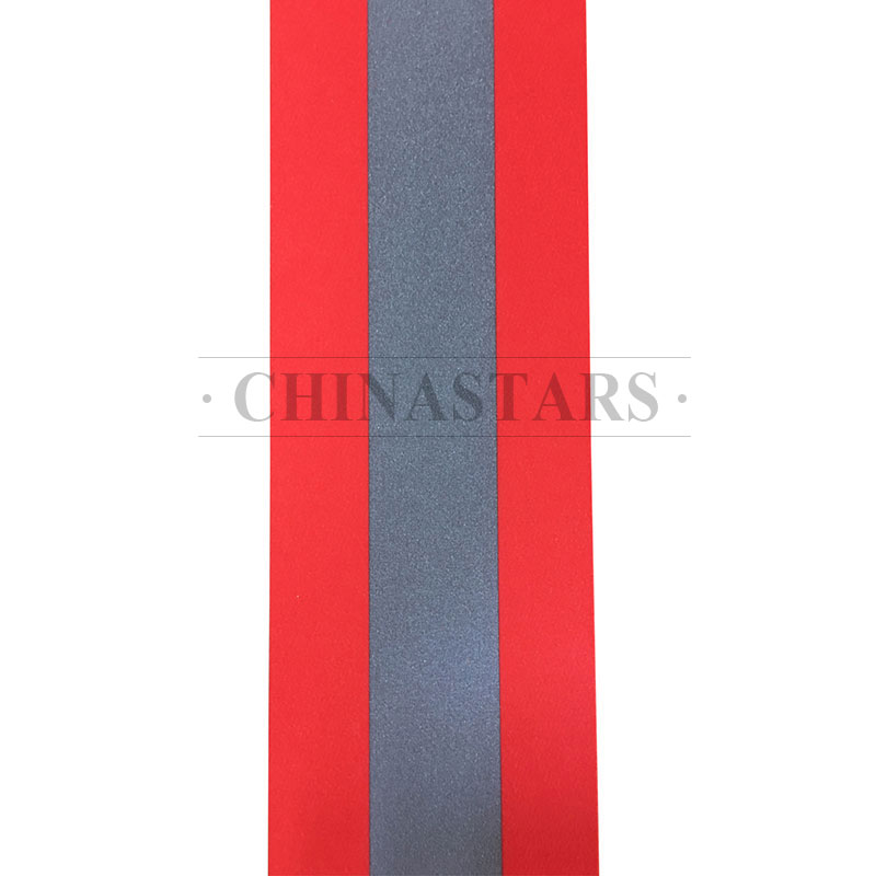 Flame resistant reflective tape orange-silver-orange