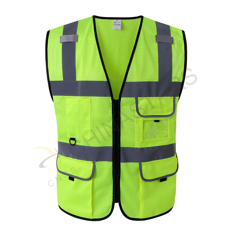Yellow reflective vest with multifunctional pockets
