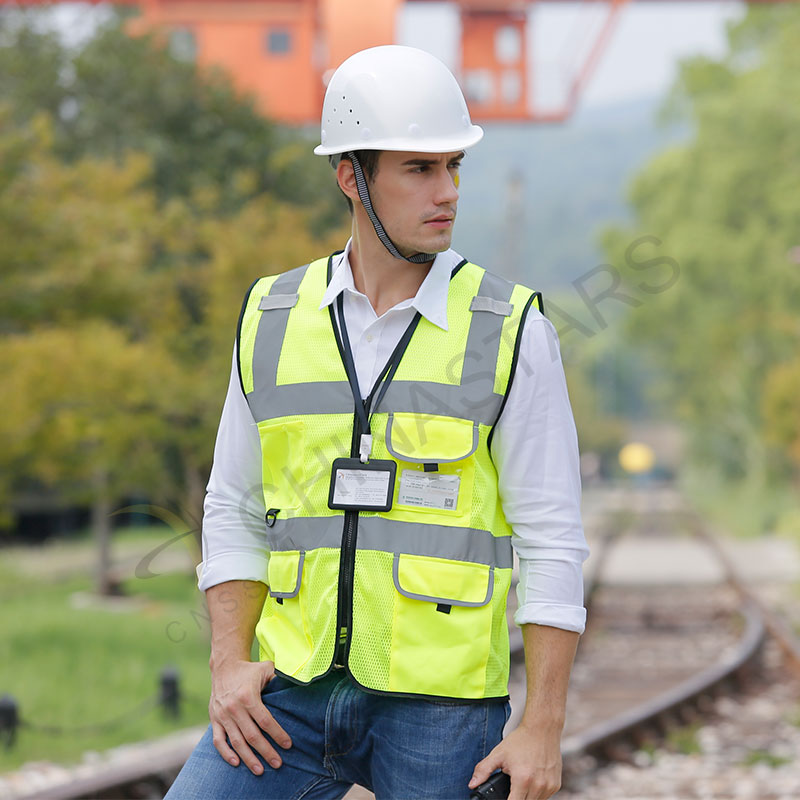 Yellow reflective vest with multifunctional pockets