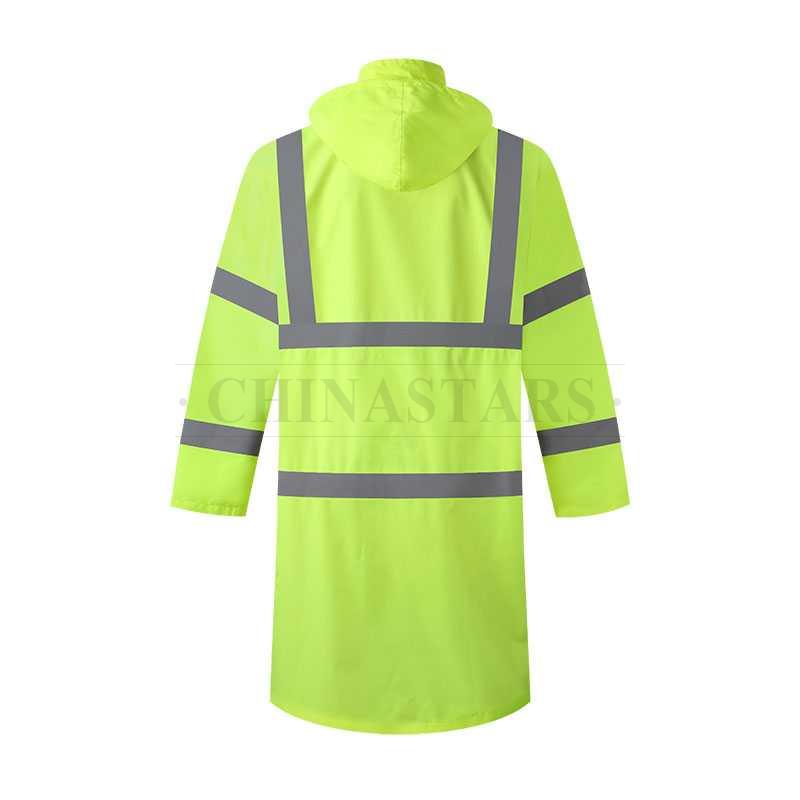 ANSI 107 & EN 20471 Class 3 reflective raincoat with zippers and snaps