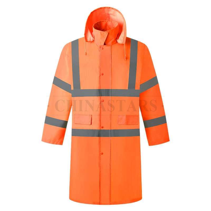 ANSI 107 & EN 20471 Class 3 reflective raincoat with zippers and snaps