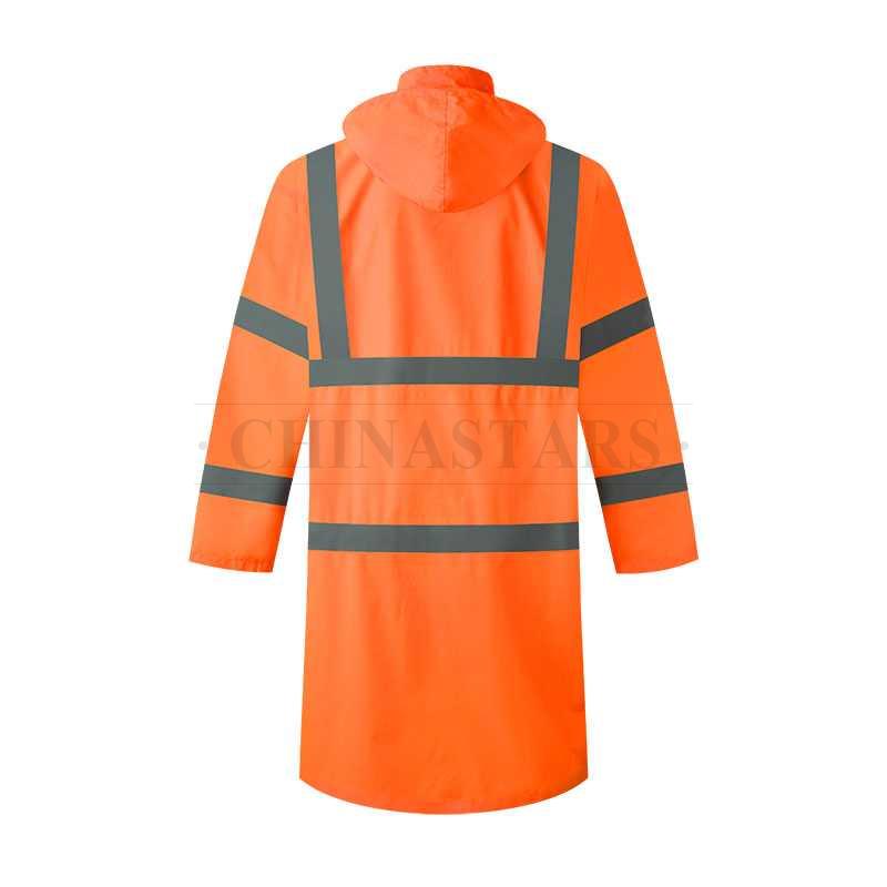 ANSI 107 & EN 20471 Class 3 reflective raincoat with zippers and snaps