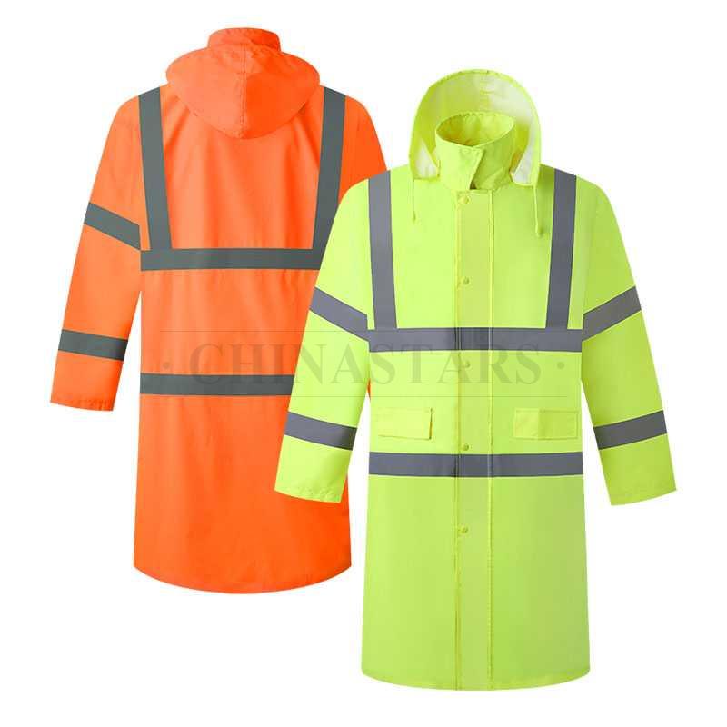 ANSI 107 & EN 20471 Class 3 reflective raincoat with zippers and snaps
