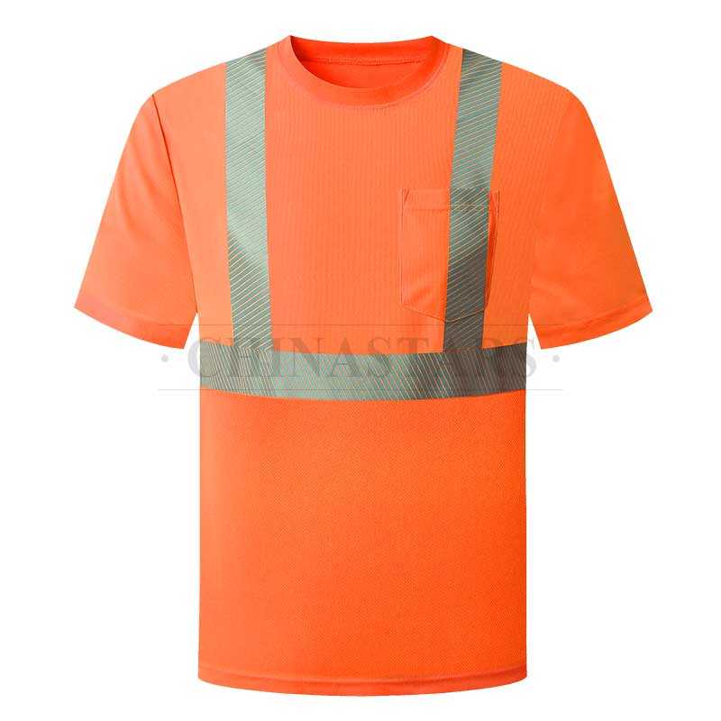 Chemise réfléchissante fluorescente avec bandes réfléchissantes segmentées argentées