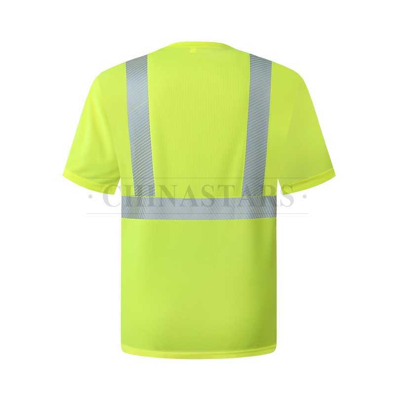 Chemise réfléchissante fluorescente avec bandes réfléchissantes segmentées argentées