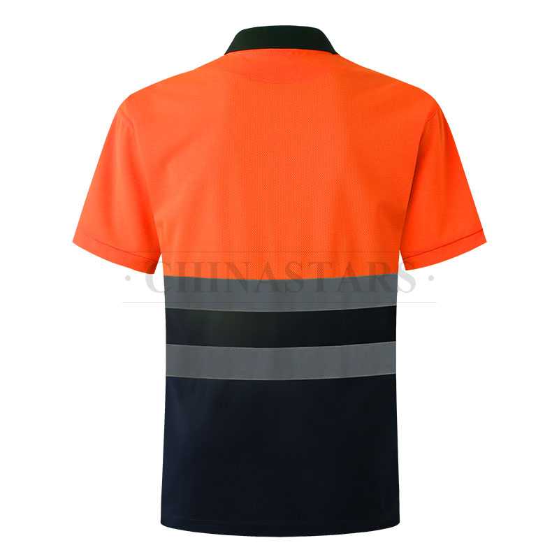 Two tone reflective polo shirt with reflective tape