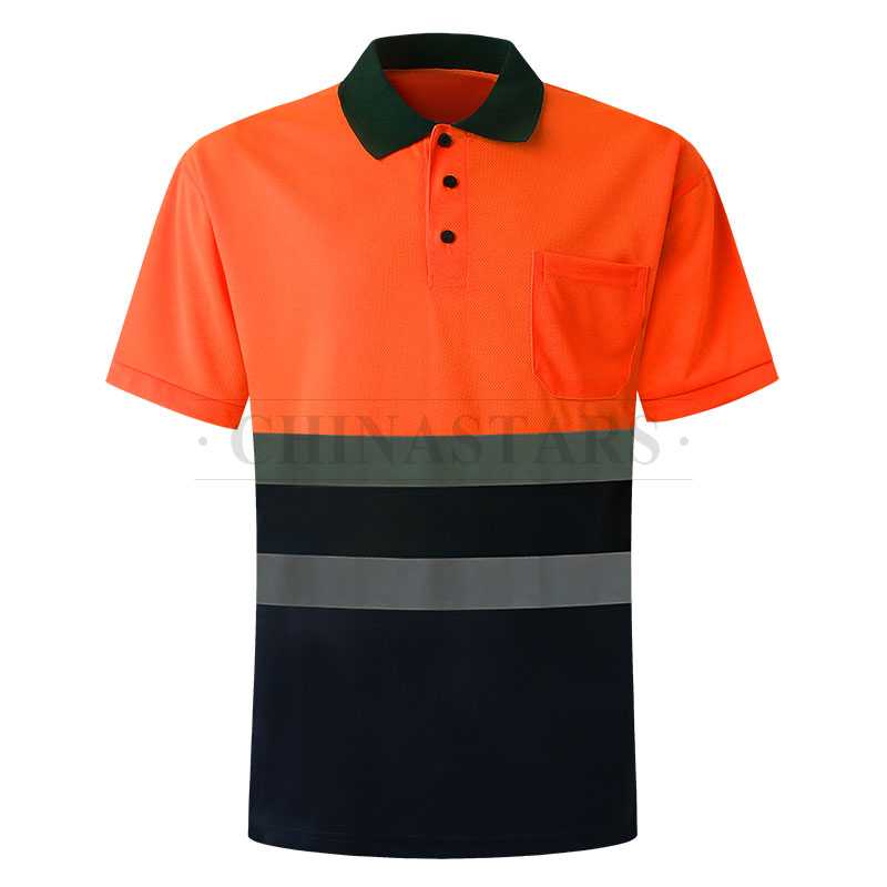 Two tone reflective polo shirt with reflective tape