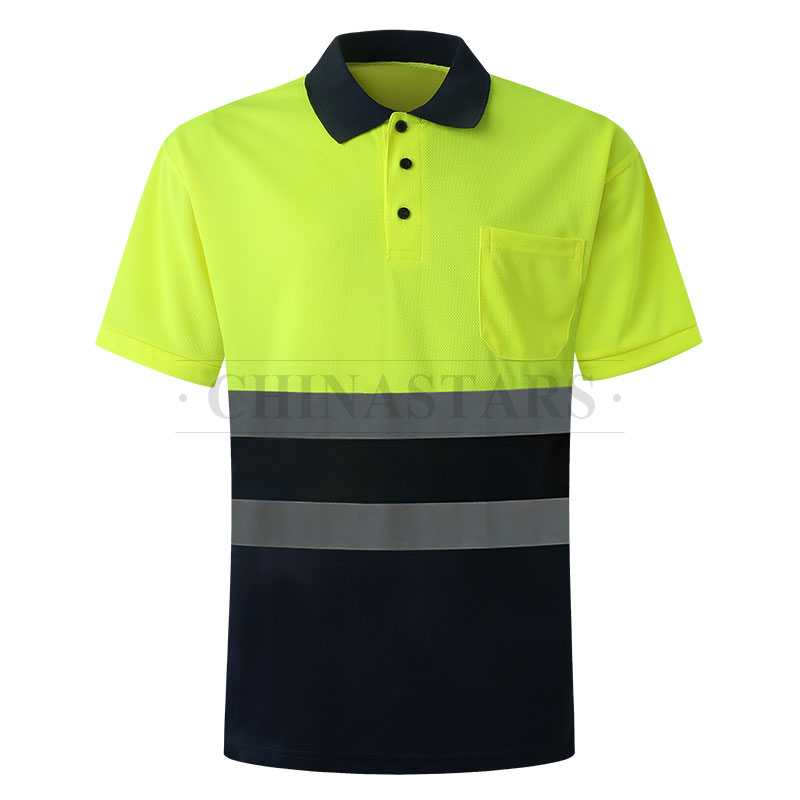 Two tone reflective polo shirt with reflective tape