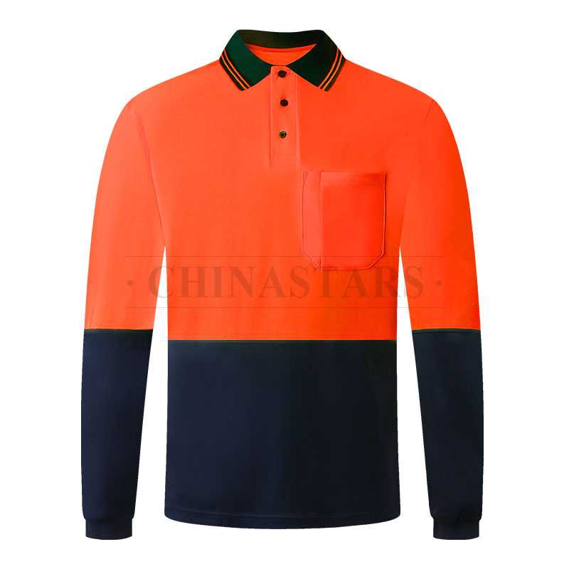 Double color safety long sleeve polo shirt