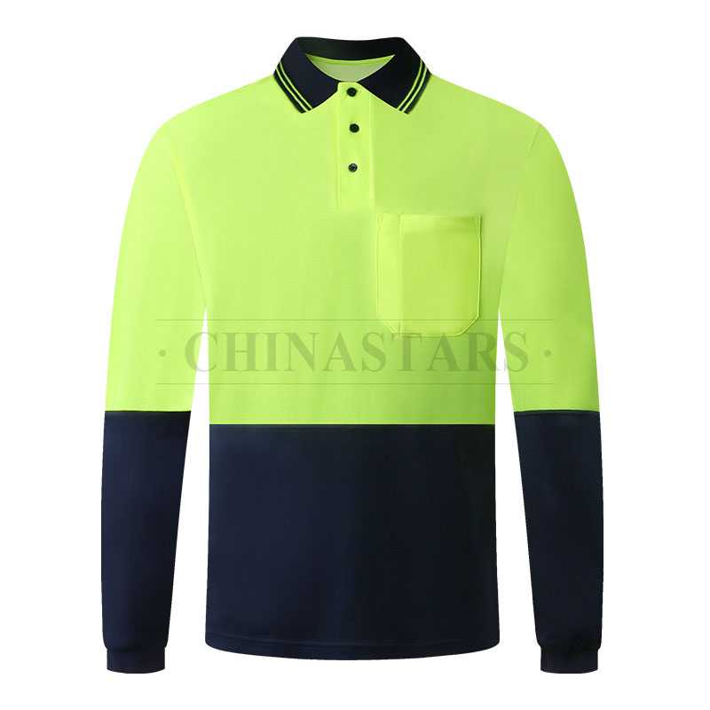 Double color safety long sleeve polo shirt