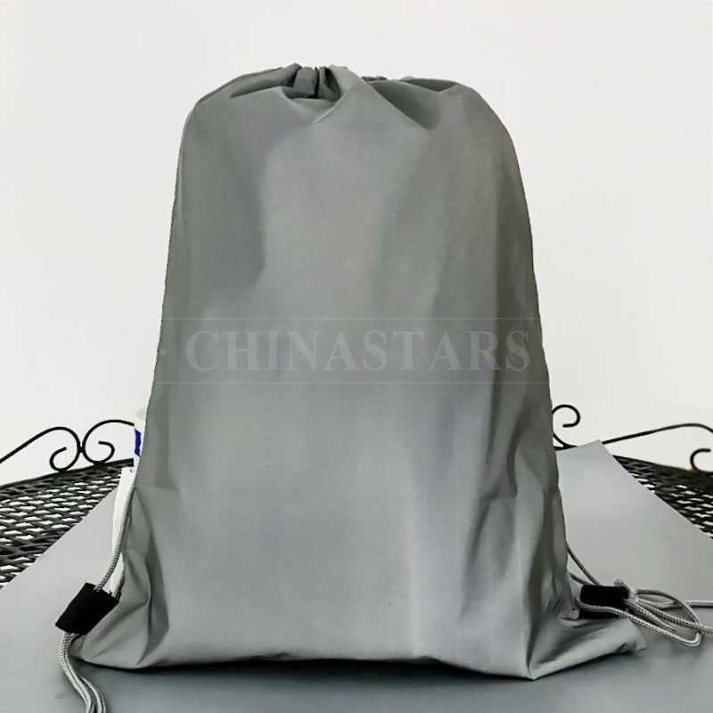 Silver Grey Reflective polyester Drawstring Sports bag