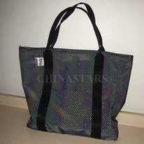 Iridescent reflective-print tote bag with dots pattern