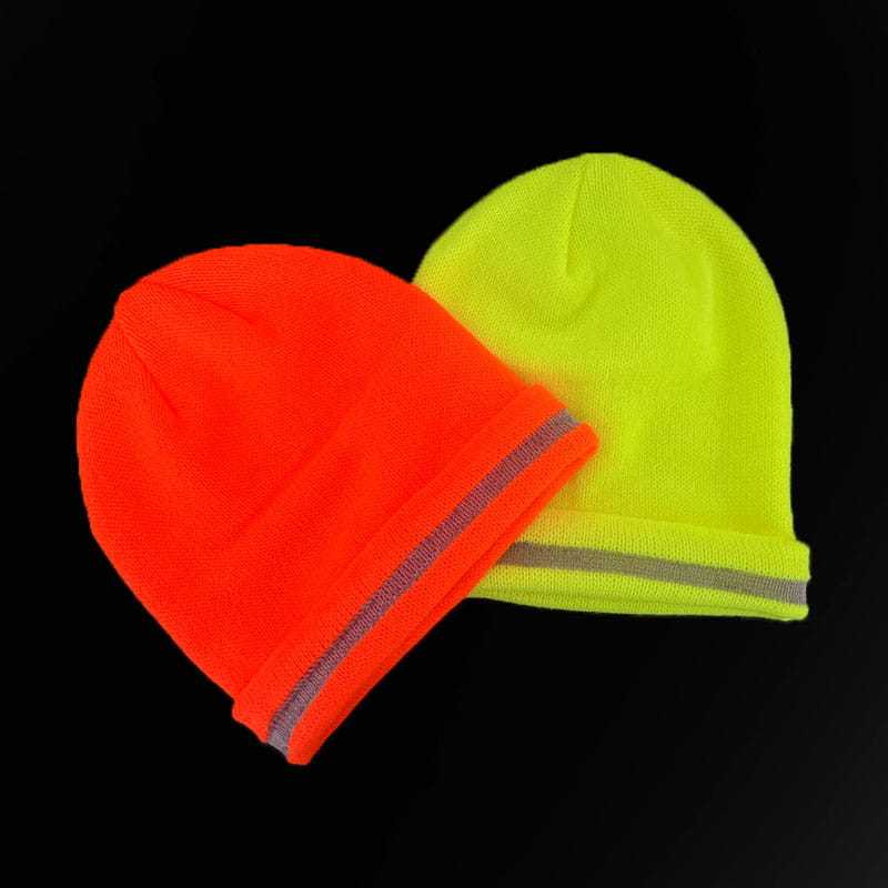 Gorro de punto de invierno naranja de alta visibilidad con raya reflectante