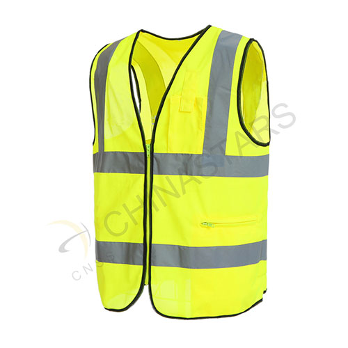 High visibilty yellow reflective vest with pockets