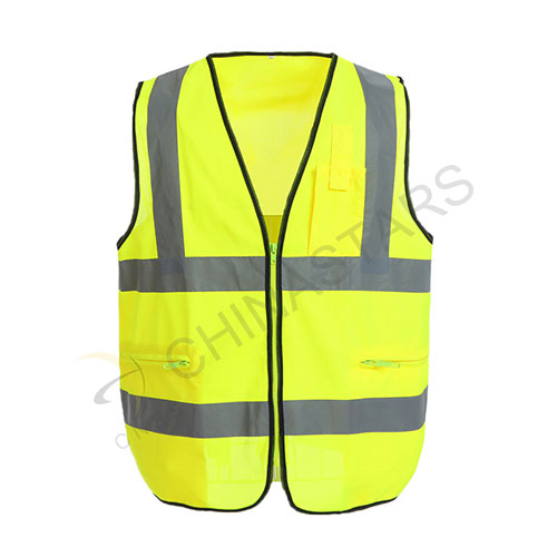 High visibilty yellow reflective vest with pockets