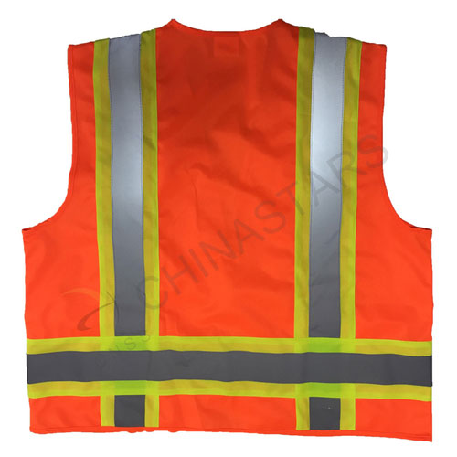 Orange reflective safety vest with warning tape