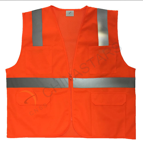 EN ISO 20471 orange safety vest with mesh fabric