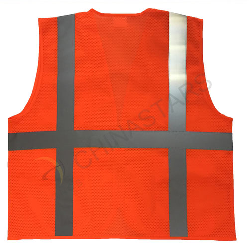 EN ISO 20471 orange safety vest with mesh fabric