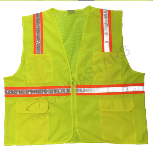 Yellow mesh safety vest with prismatic tape