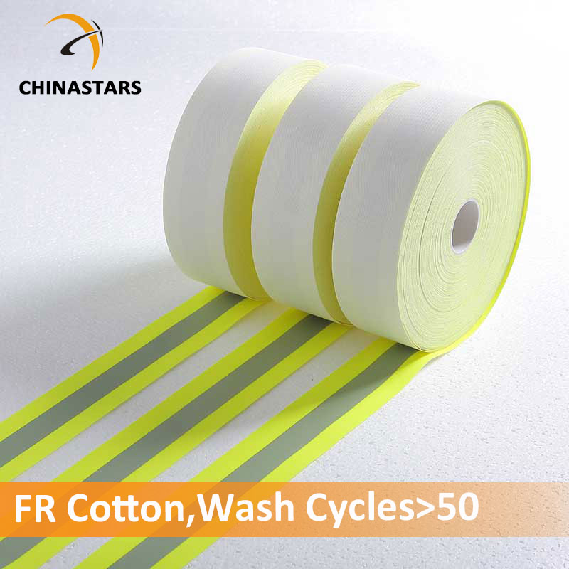 Flame retardant reflective tape yellow-silver-yellow