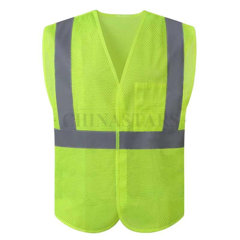 Fluorescent yellow mesh safety vest with reflective tape